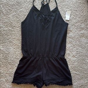 Ella Moss Elegant Black Lace Trim Romper